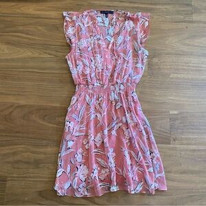 WHBM Floral Dress Pink Smocked Waist Fit & Flare Size Small
